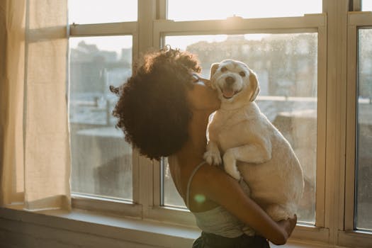 happy service dog with owner