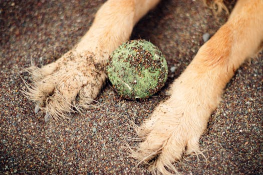 a service dog retrieving a ball