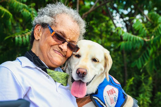 happy service dog assisting its owner