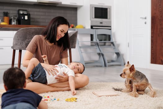 dog playing with kids